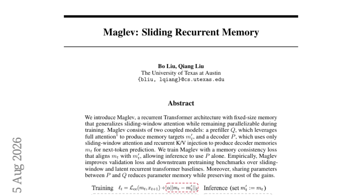 Maglev: sliding recurrent memory