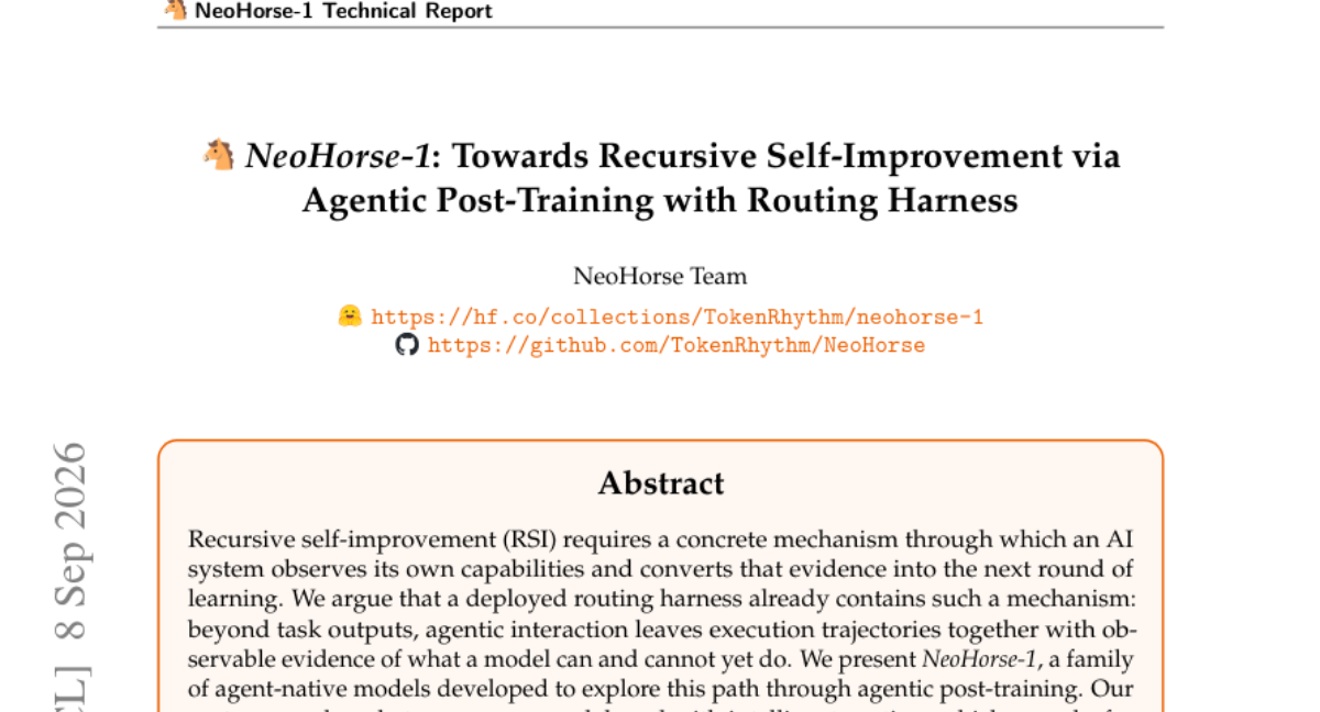 NeoHorse-1: 通过带 Routing Harness 的 Agentic 后训练迈向递归自我改进