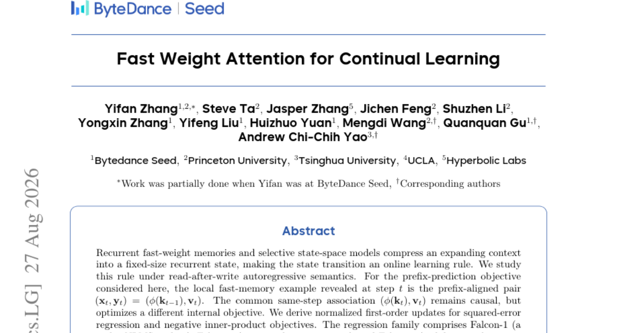 Fast Weight Attention for Continual Learning