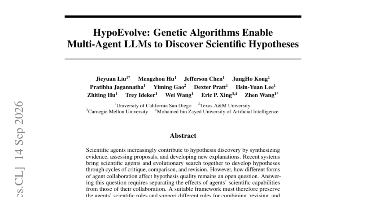 HypoEvolve:遗传算法赋能多智能体 LLM 发现科学假设