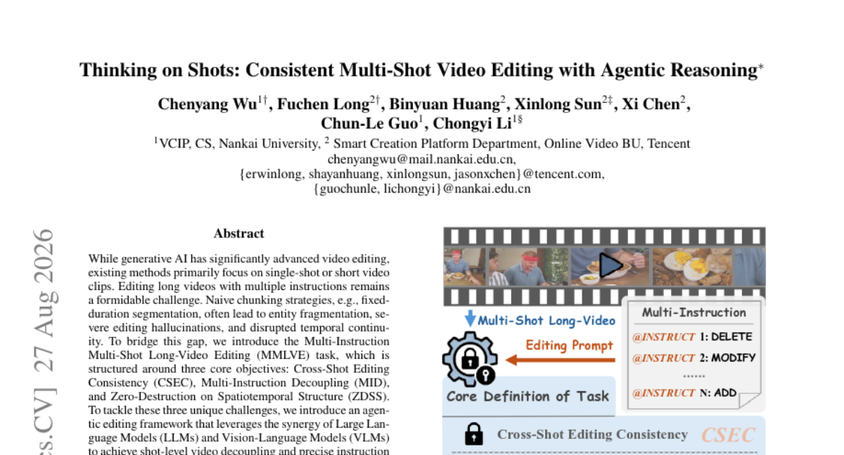 Thinking on Shots：基于 Agentic Reasoning 的一致多镜头视频编辑
