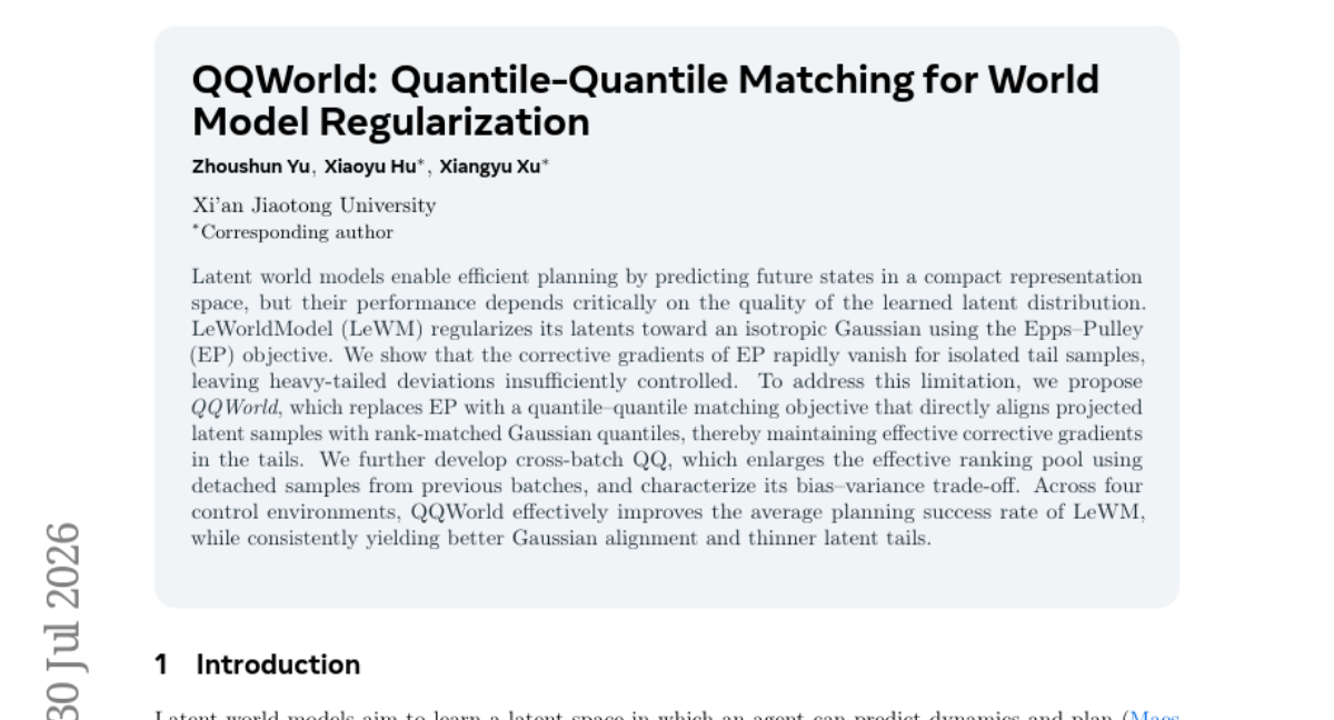 QQWorld：世界模型正则化的分位数-分位数匹配