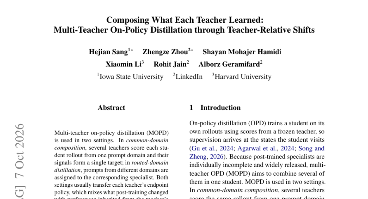 组合每位教师所学:通过 Teacher-Relative Shifts 实现的多教师 On-Policy Distillation