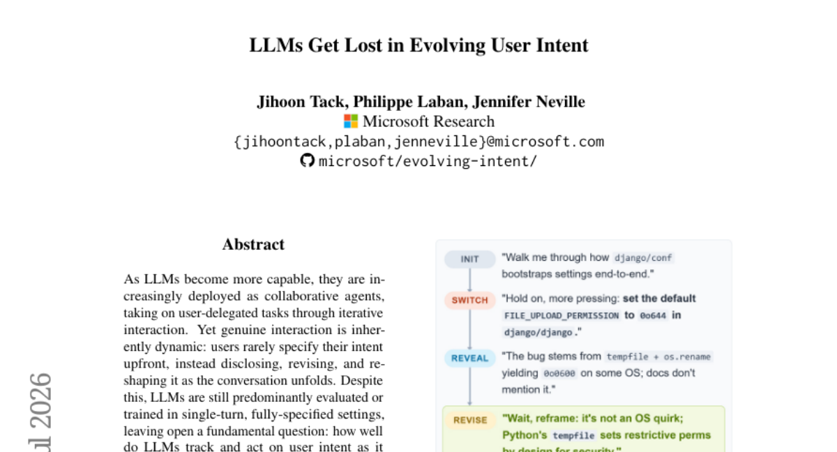 LLMs Get Lost in Evolving User Intent
