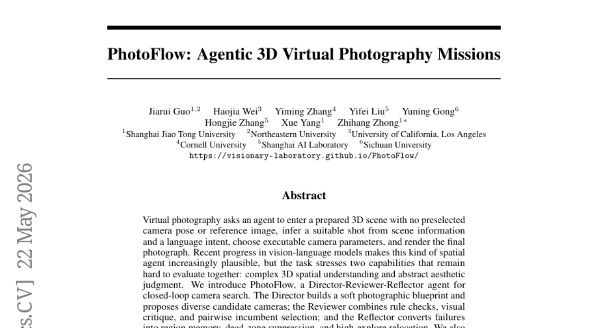PhotoFlow：智能体式3D虚拟摄影任务