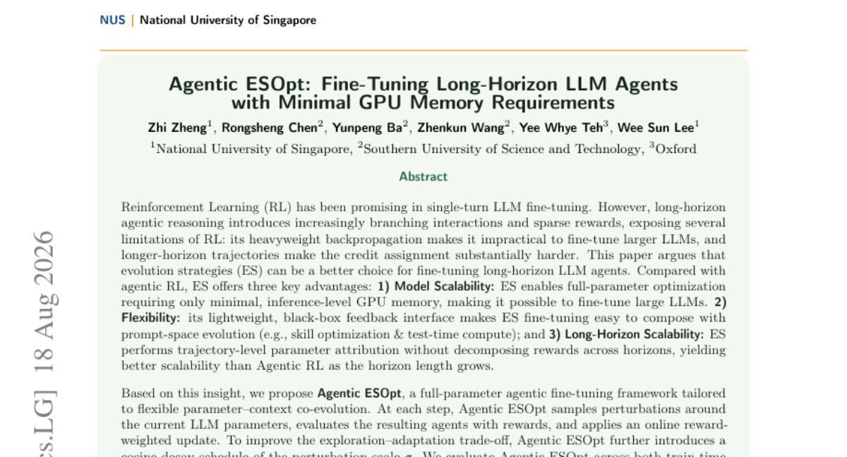 Agentic ESOpt：以极低GPU需求微调长程LLM智能体