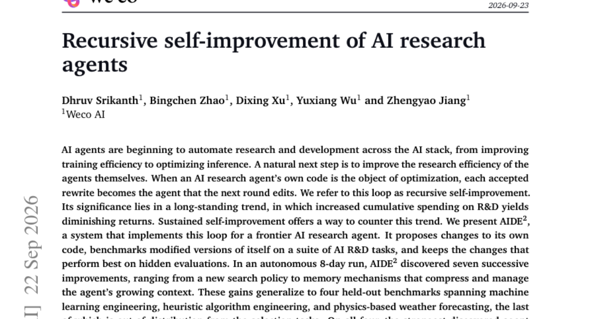 AI 研究智能体的递归自我改进