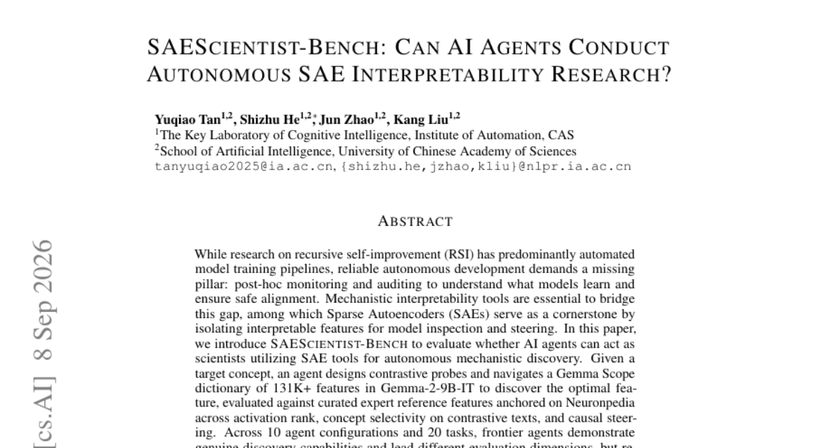 SAEScientist-Bench:AI Agents 能否开展自主 SAE 可解释性研究?