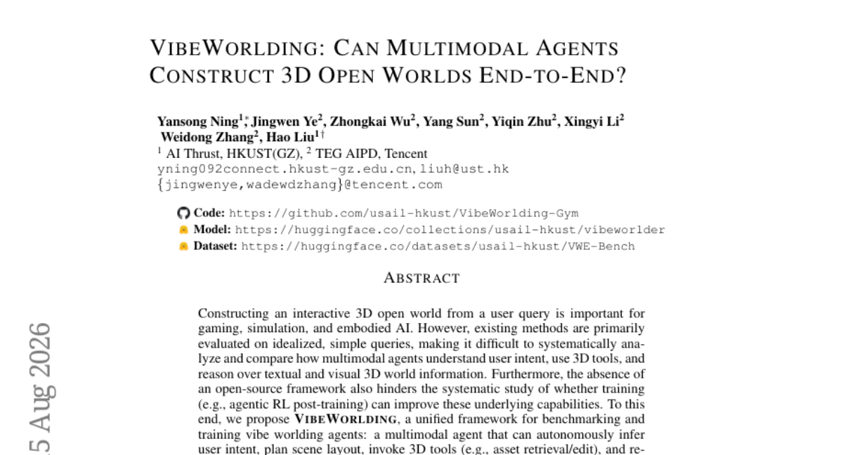 VibeWorlding: 多模态智能体能否端到端构建 3D 开放世界?