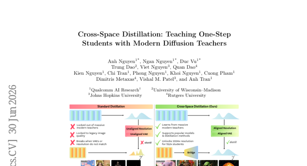 Cross-Space Distillation: Teaching One-Step Students with Modern Diffusion Teachers