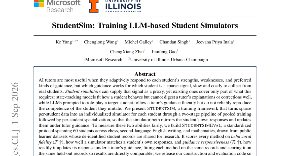 StudentSim: 训练基于大语言模型的学生模拟器