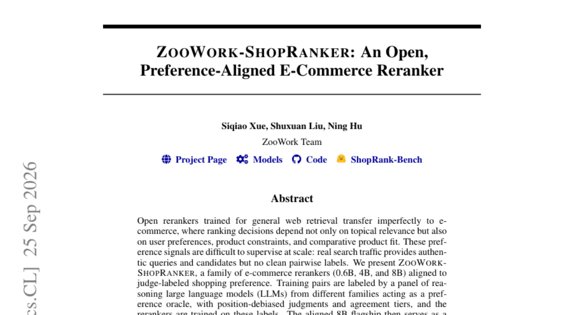 ZooWork-ShopRanker: 一个开放、偏好对齐的电商重排序器
