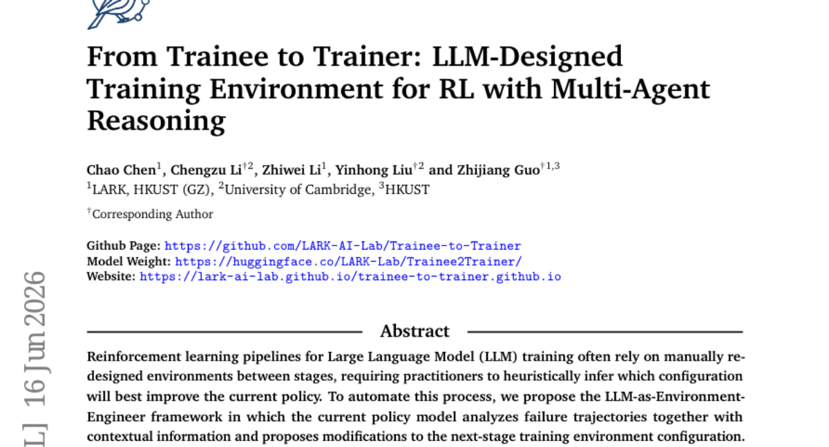 From Trainee to Trainer: LLM设计的强化学习训练环境与多智能体推理