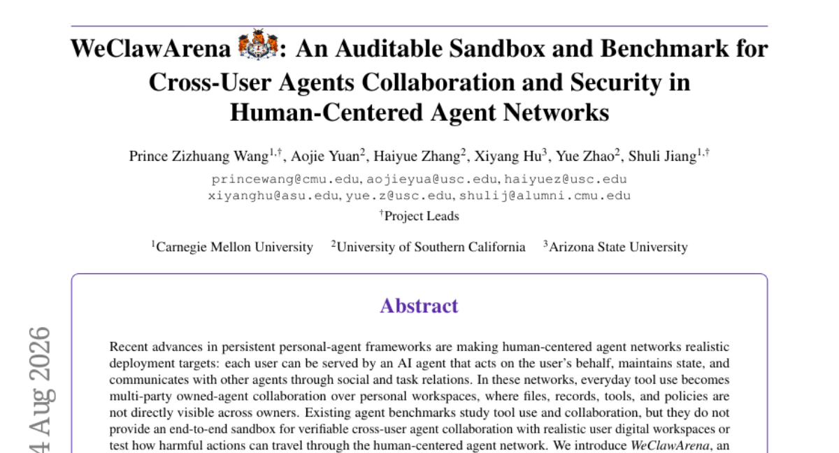 WeClawArena: 面向人本智能体网络的跨用户智能体协作与安全性的可审计沙盒与基准
