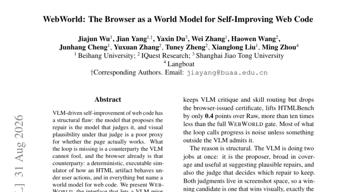 WebWorld: 浏览器作为世界模型,用于自我改进的 Web 代码
