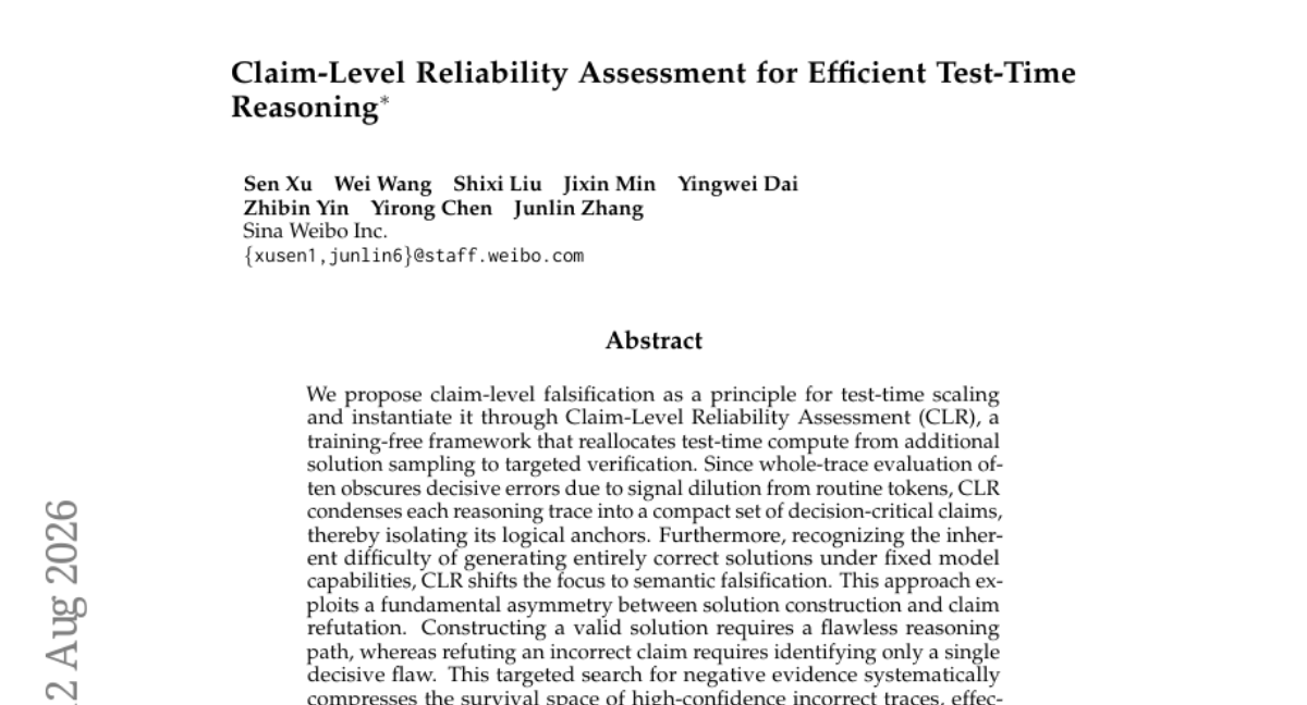 高效测试时推理的 Claim-Level Reliability Assessment