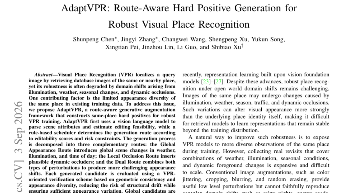 AdaptVPR: 路线感知的硬正样本生成用于鲁棒视觉地点识别