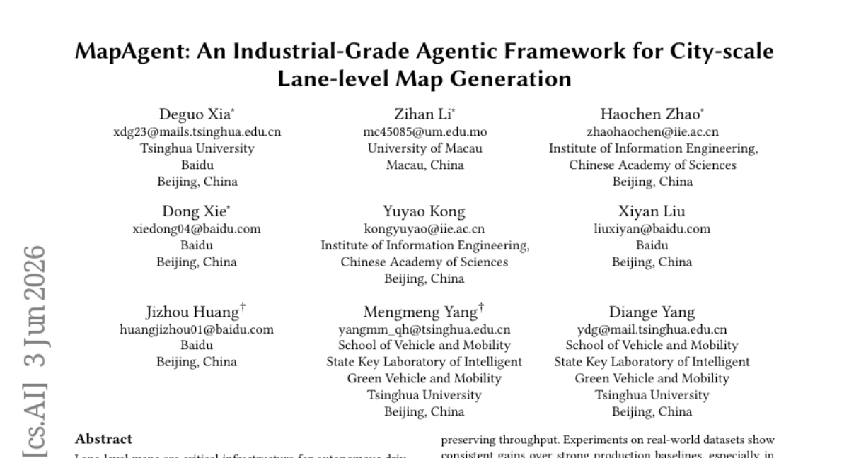 MapAgent: 面向城市规模车道级地图生成的工业级智能体框架