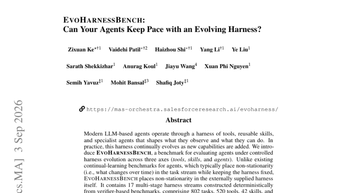 EVOHARNESSBENCH: 你的智能体能否跟上不断演进的 Harness？