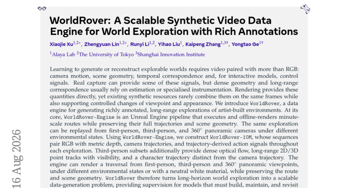 WorldRover: 用于世界探索的带丰富标注的可扩展合成视频数据引擎