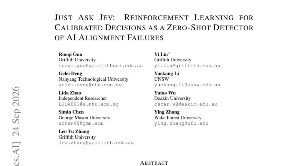 只需询问 Jev:用于校准决策的强化学习作为 AI 对齐失败的零样本检测器