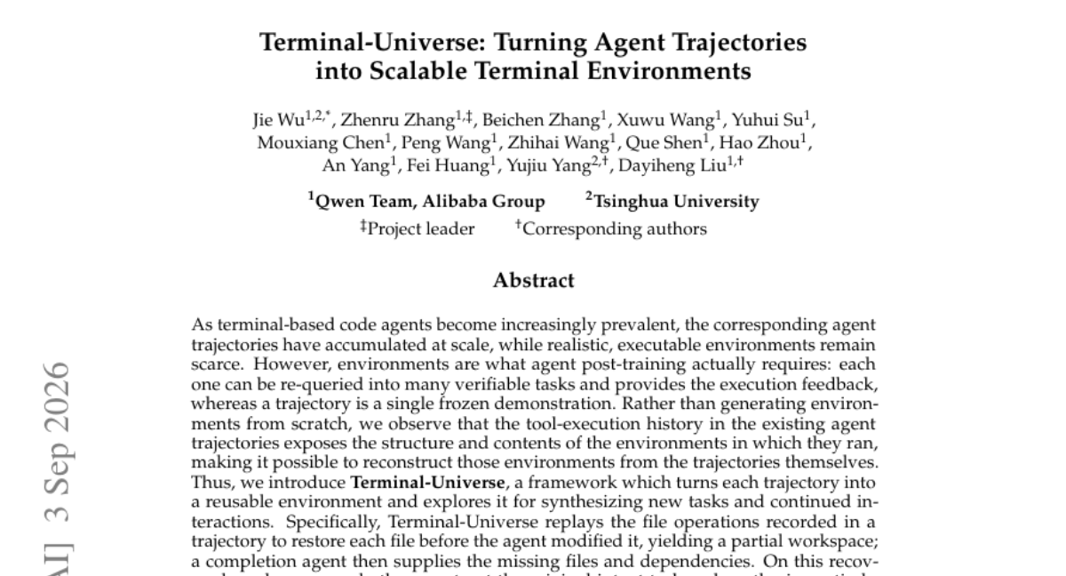Terminal-Universe: 将智能体轨迹转化为可扩展的终端环境