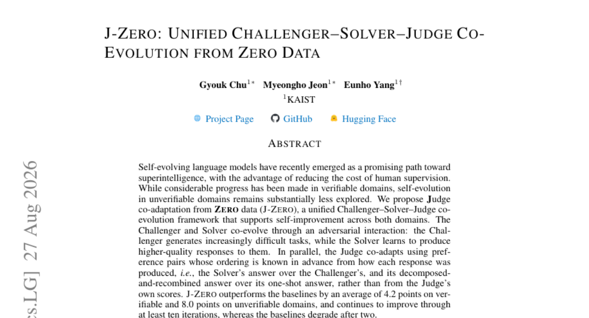 J-Zero：从零数据统一挑战者-求解者-裁判共同进化