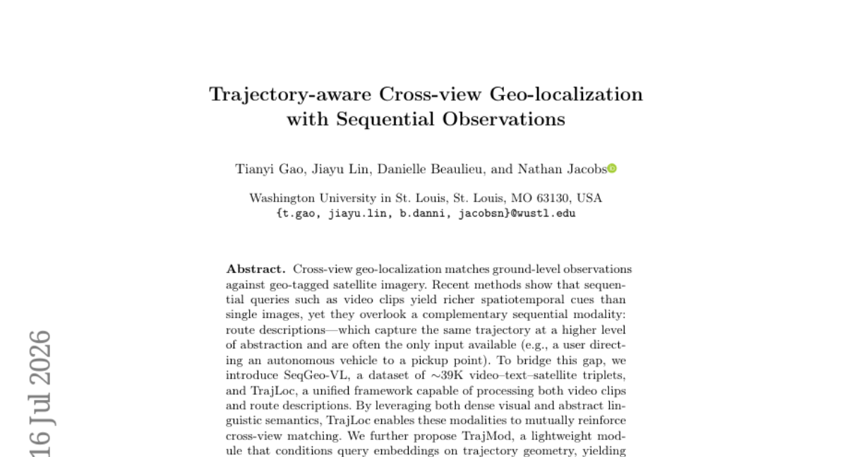 Trajectory-aware Cross-view 地理定位与序列观测