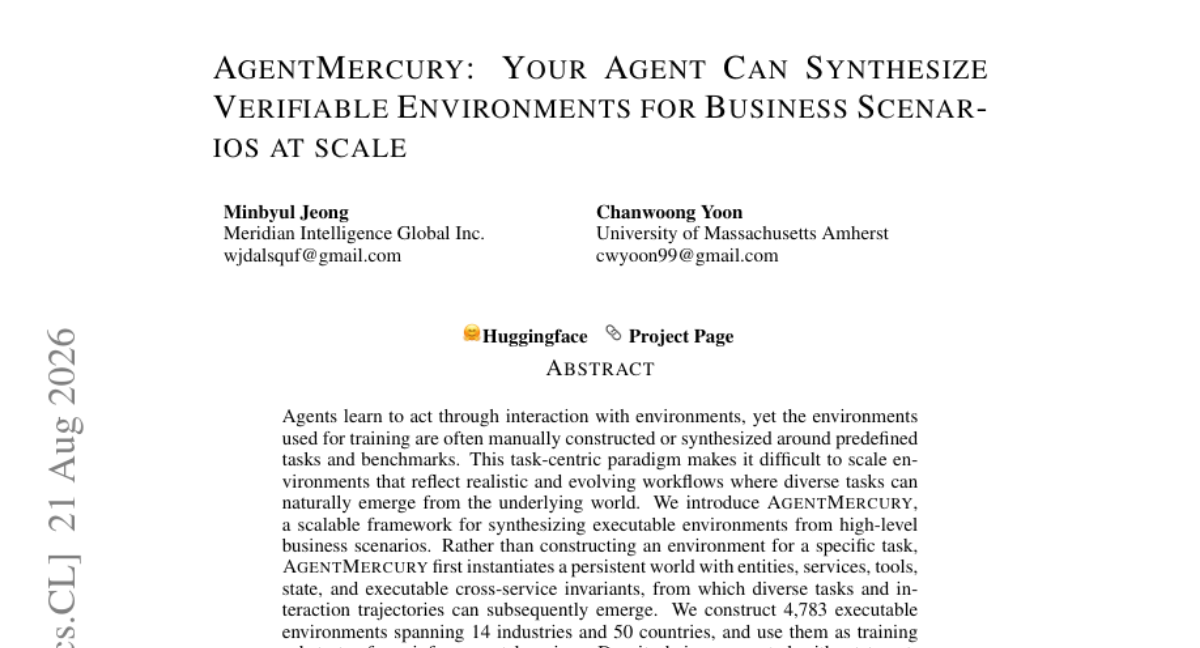 AgentMercury: 你的 Agent 可以在大规模商业场景中合成可验证环境