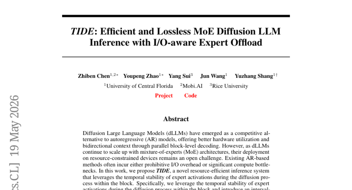 TIDE: 利用I/O感知专家卸载的高效无损MoE扩散大语言模型推理