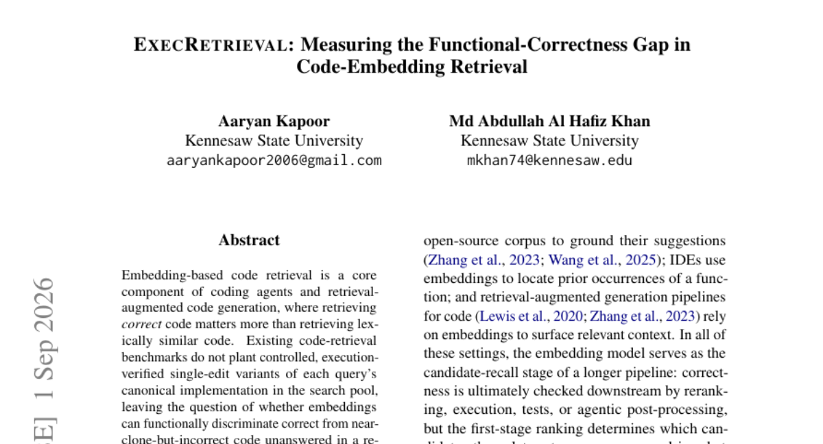 ExecRetrieval: 衡量代码嵌入检索中的功能正确性差距