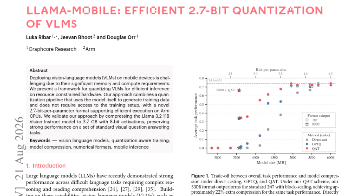 Llama-Mobile: 面向视觉语言模型的高效 2.7 比特量化