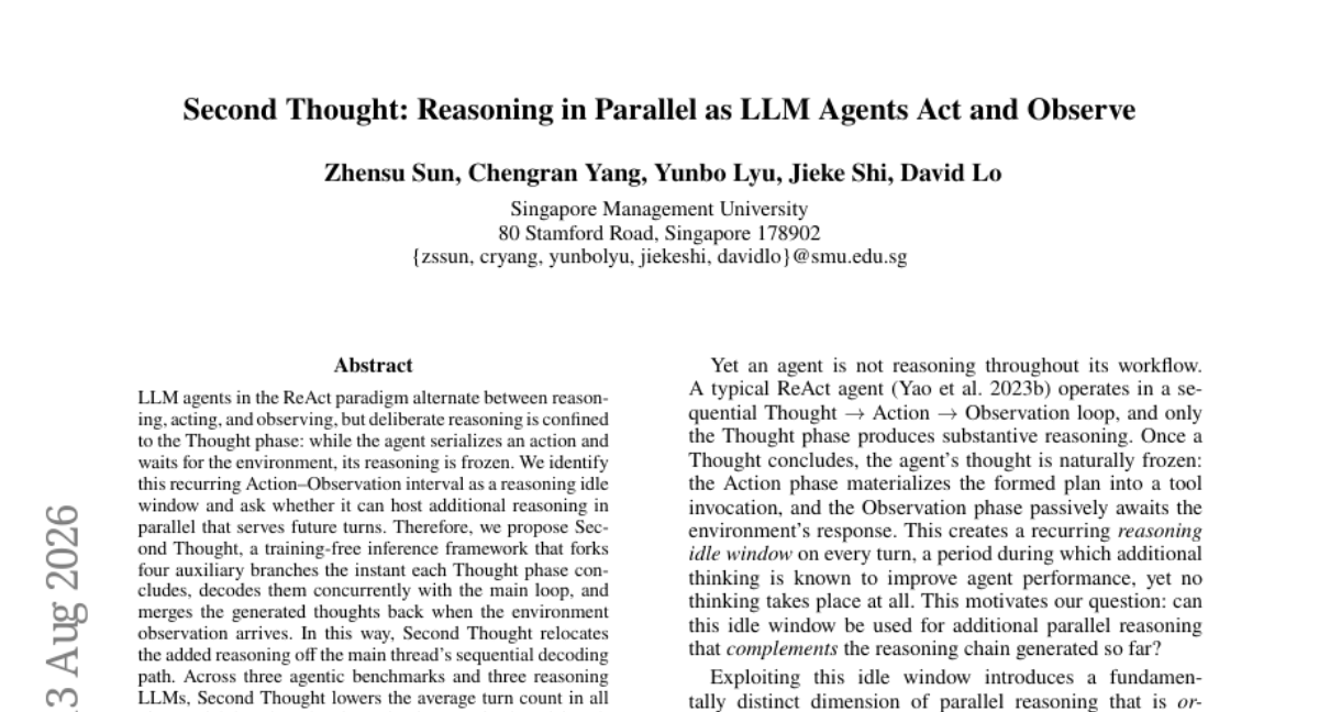 Second Thought: LLM 智能体在行动与观察时并行推理