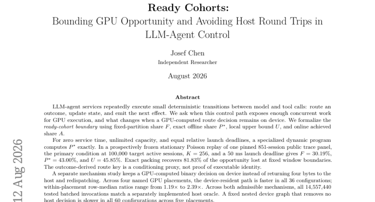 Ready Cohorts: 界定 GPU 机会并避免 LLM-Agent 控制中的主机往返