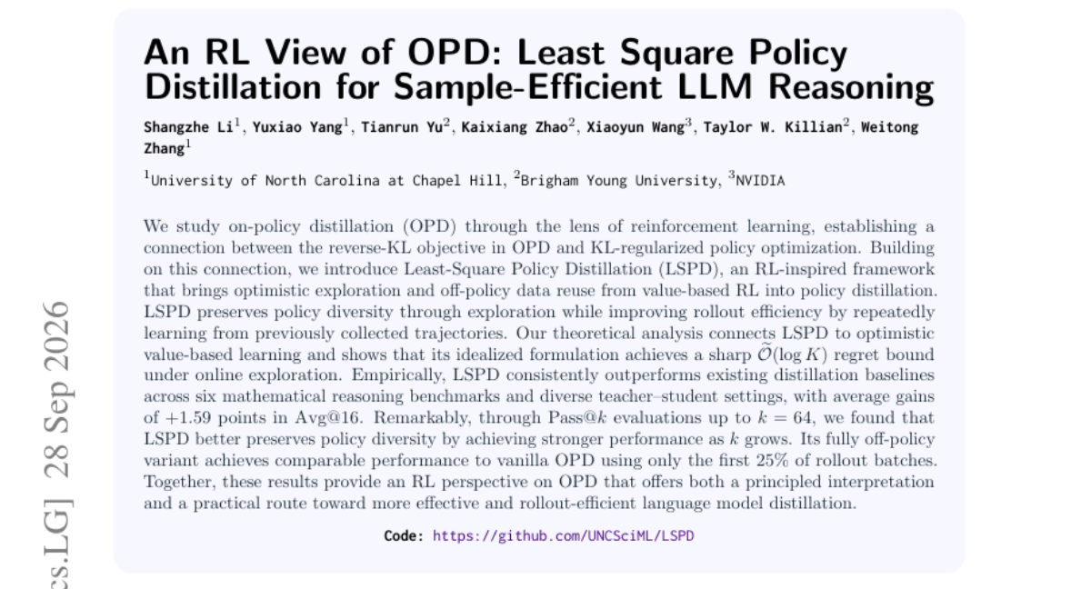OPD 的 RL 视角：Least Square Policy Distillation 实现样本高效的 LLM 推理
