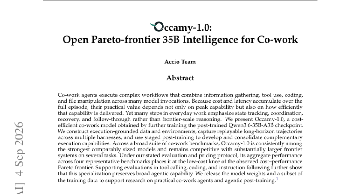Occamy-1.0: 面向 Co-work 的开放 Pareto 前沿 35B 智能