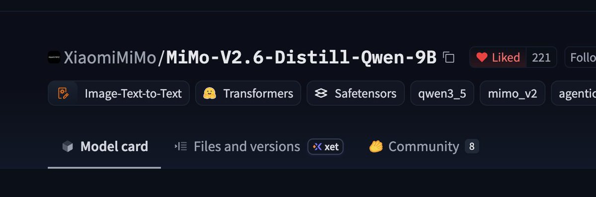 MiMo V2.6 推出官方 Distill-Qwen-9B 变体,令人想起 DeepSeek R1 蒸馏版