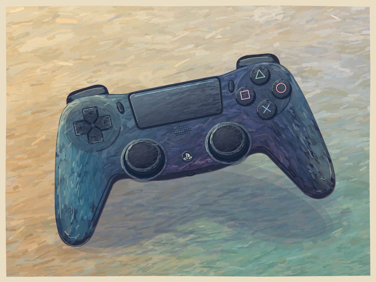 GPT-6将PS4手柄生成为印象派SVG画作。