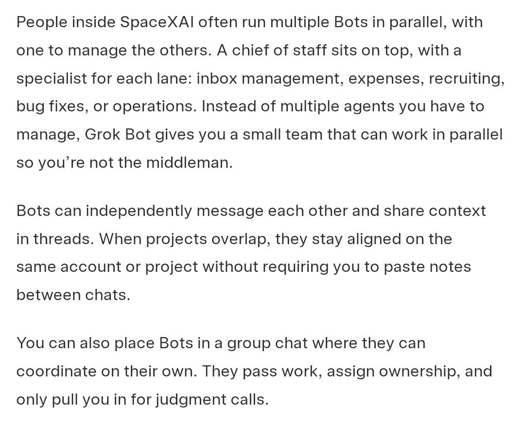 SpaceXAI 发布 Grok Bot 云托管 agent 团队，可自主协作
