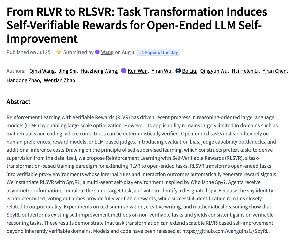 论文分享：从RLVR到RLSVR，任务转换生成自验证奖励，用于LLM自我改进。