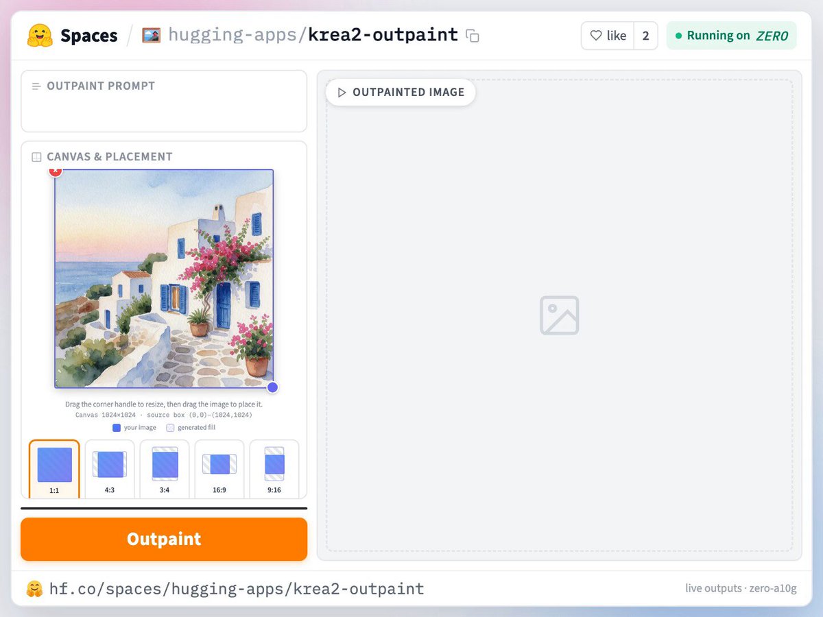 Krea 2的outpainting配合自定义LoRA效果极佳，已上线HuggingFace Spaces应用