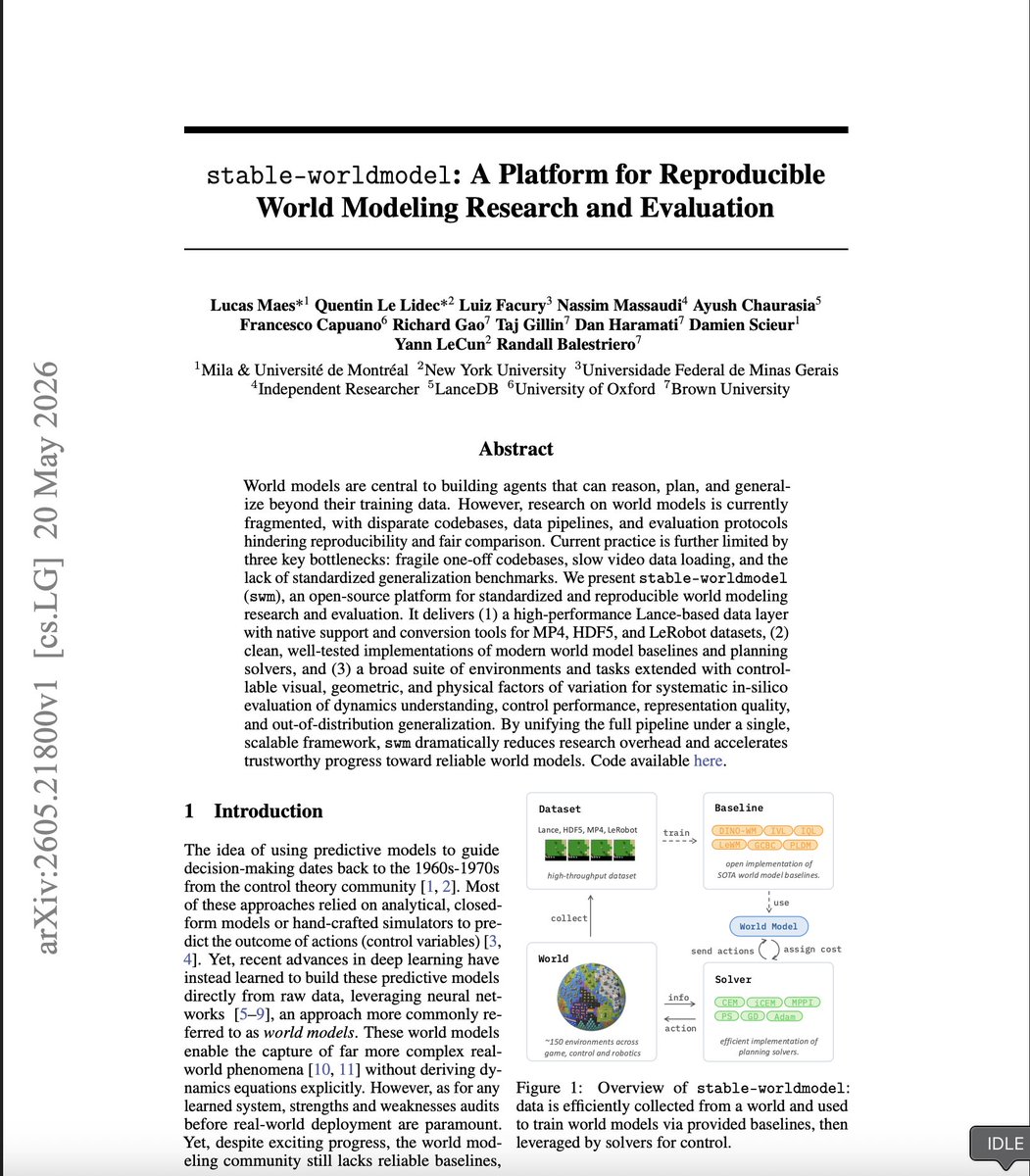 世界模型研究工具库 stable-worldmodel 被 NeurIPS 2026 接收