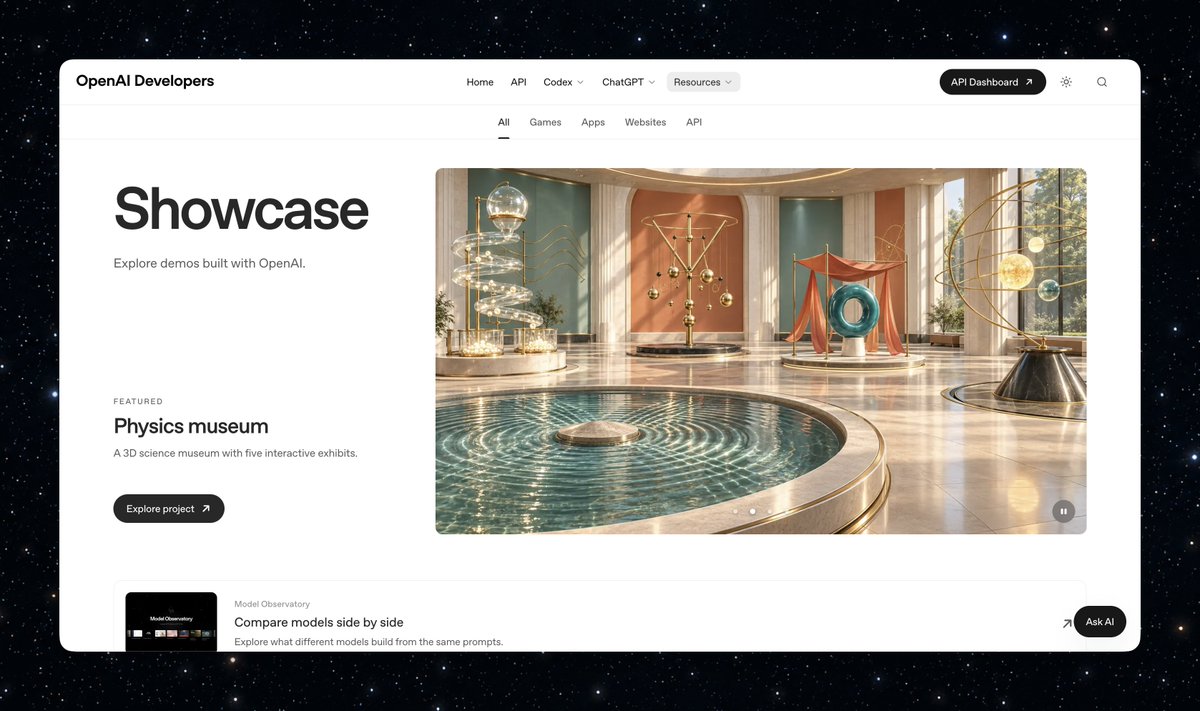 OpenAI 开发者页展示页更新,加入 GPT-6 Astra 不同输出示例