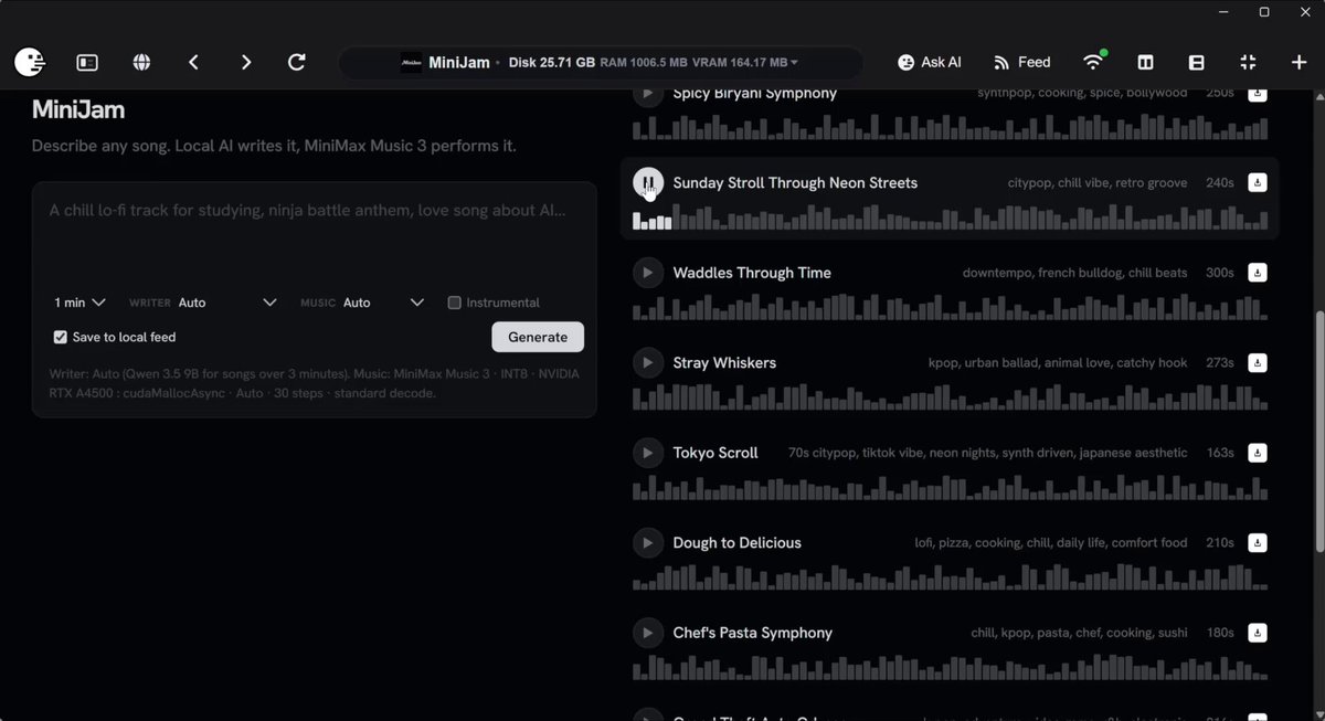 MiniMax-Music3 JAM 本地版发布,支持低显存PC生成音乐