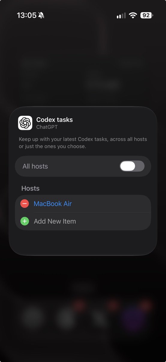 Codex 任务小组件可临时选定特定主机来修复，作者正在开发修复