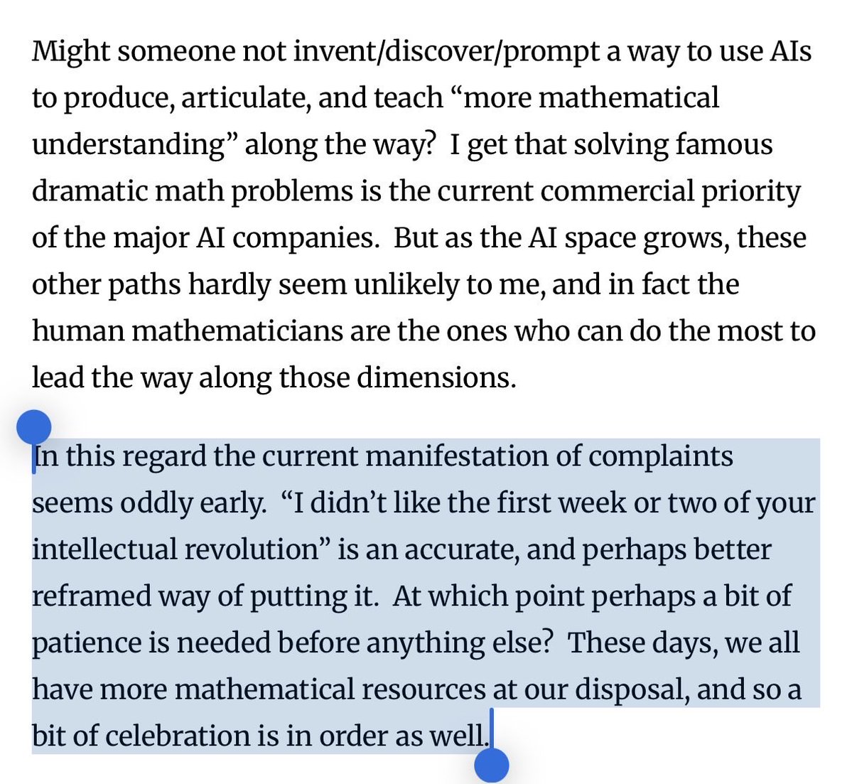 推荐 Tyler Cowen 关于 AI 与数学的深度文章,末段尤佳