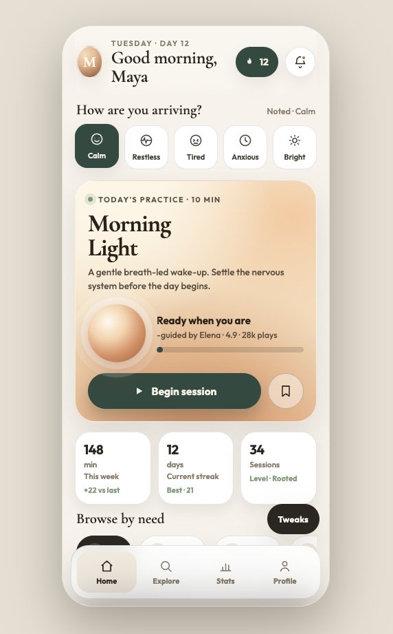 用 baoyu-design skill 提示词为冥想 App 设计主屏,效果惊艳