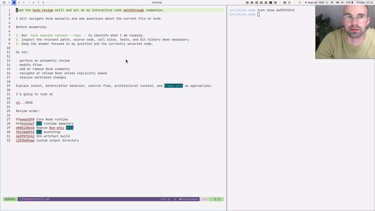 演示使用工具和OpenCode在终端审查代码