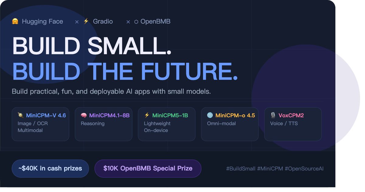 宣布Build Small黑客松，激励使用OpenBMB模型