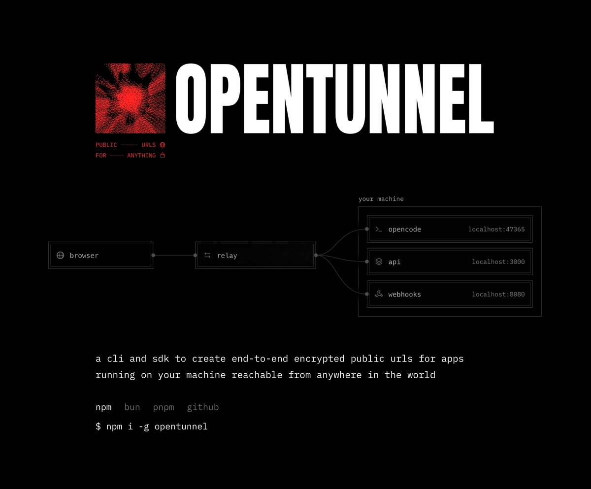 转推 kitlangton 关于 OpenTunnel 的预告,疑似开源隧道工具